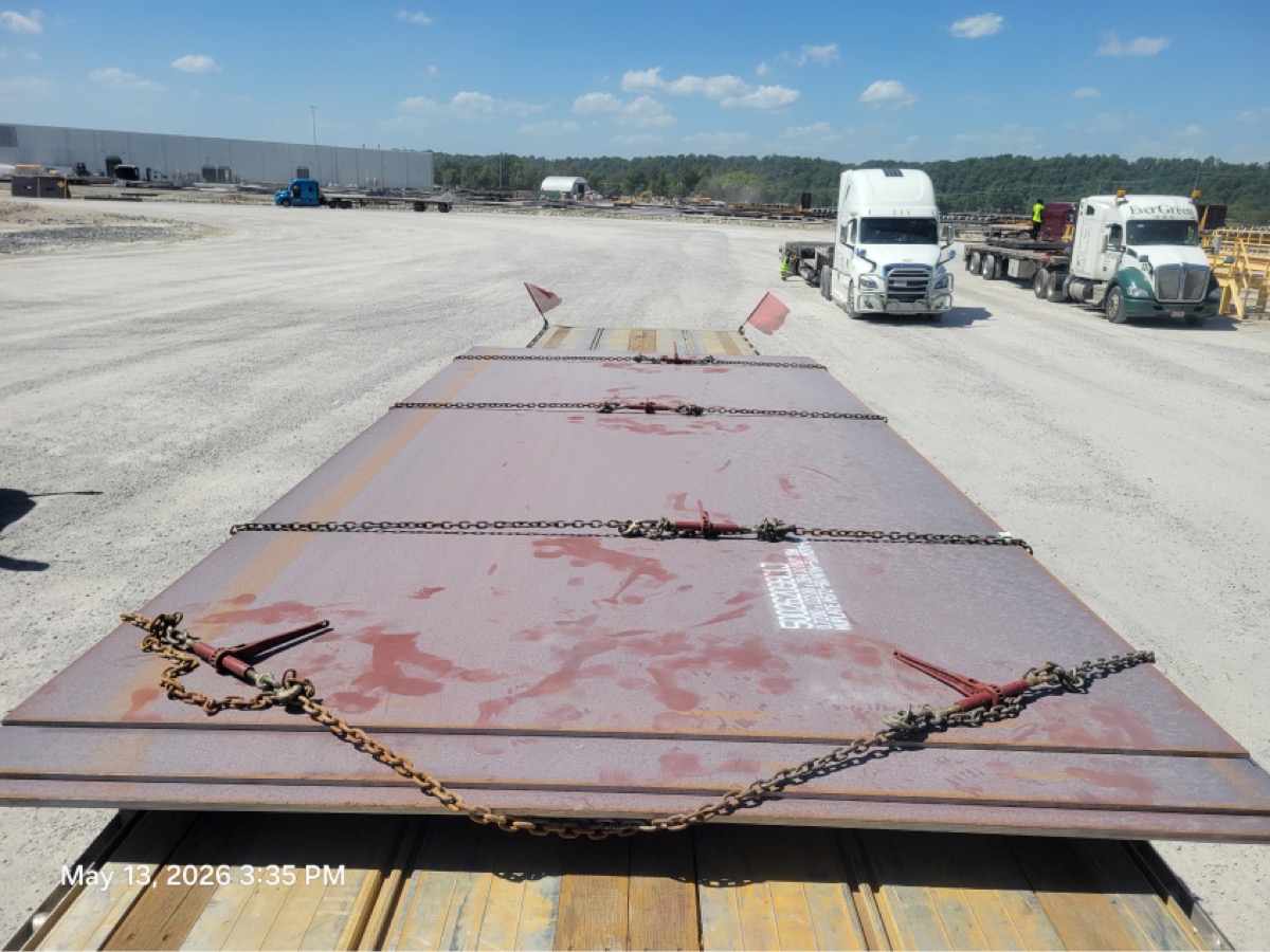 48 foot flatbed trailer loaded with steel sheets