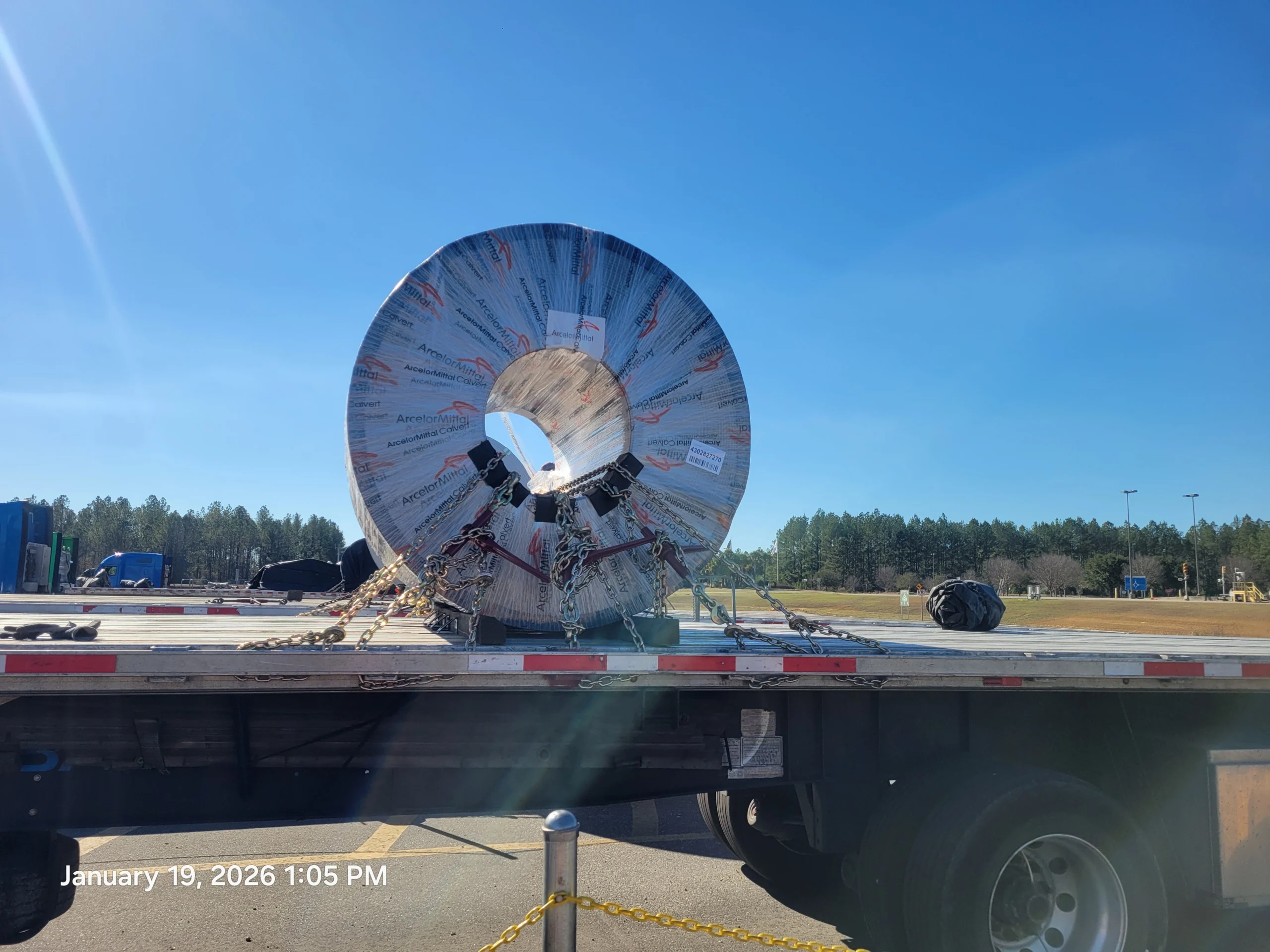 Steel coil flatbed secured